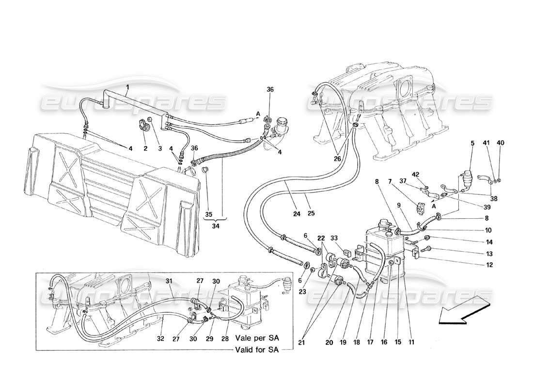 a part diagram from the ferrari 348 (1993) tb / ts parts catalogue