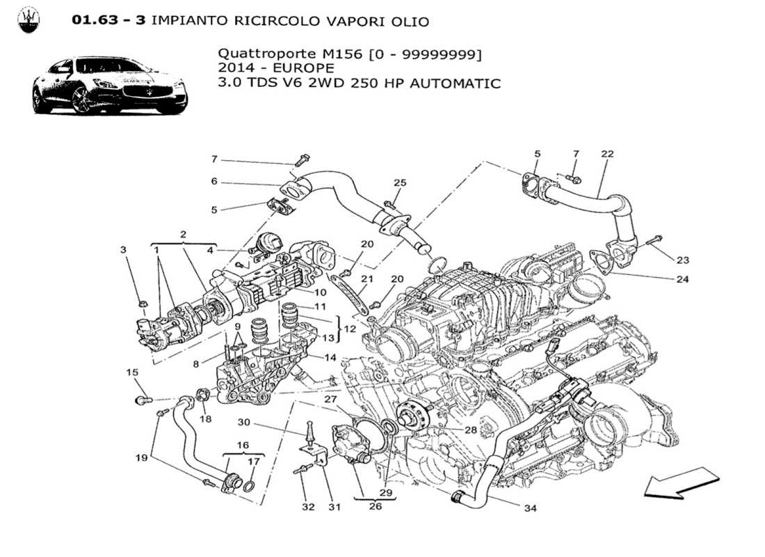 a part diagram from the maserati quattroporte m156 (2014 onwards) parts catalogue