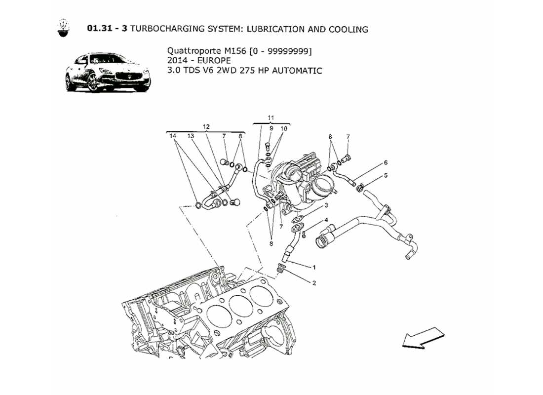 a part diagram from the maserati quattroporte m156 (2014 onwards) parts catalogue