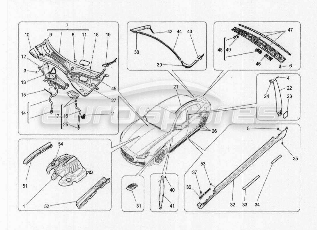 a part diagram from the maserati quattroporte m156 (2014 onwards) parts catalogue