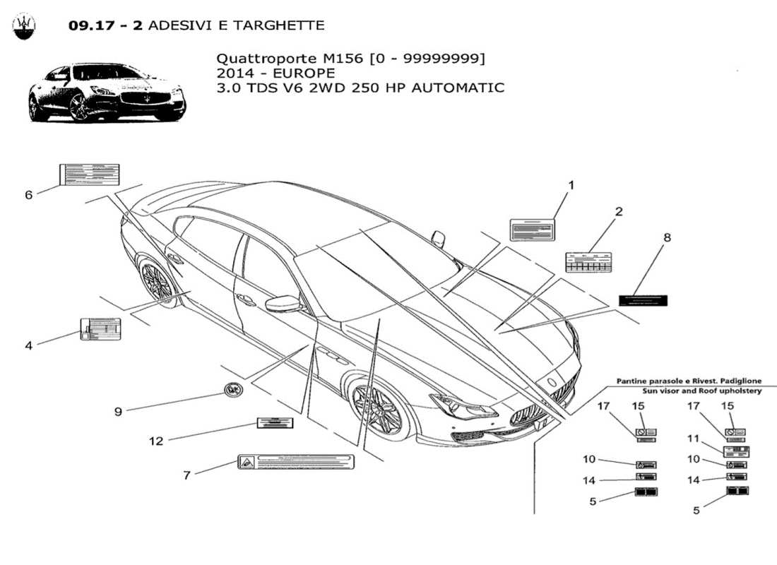 a part diagram from the maserati quattroporte m156 (2014 onwards) parts catalogue