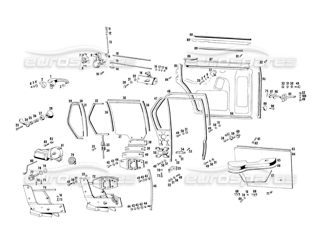 maserati qtp.v8 4.7 (s1 & s2) 1967 rear doors parts diagram