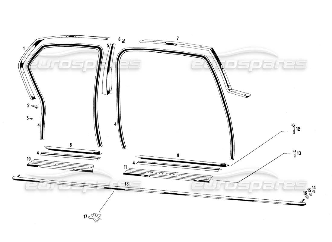 maserati qtp.v8 4.7 (s1 & s2) 1967 door cornices parts diagram