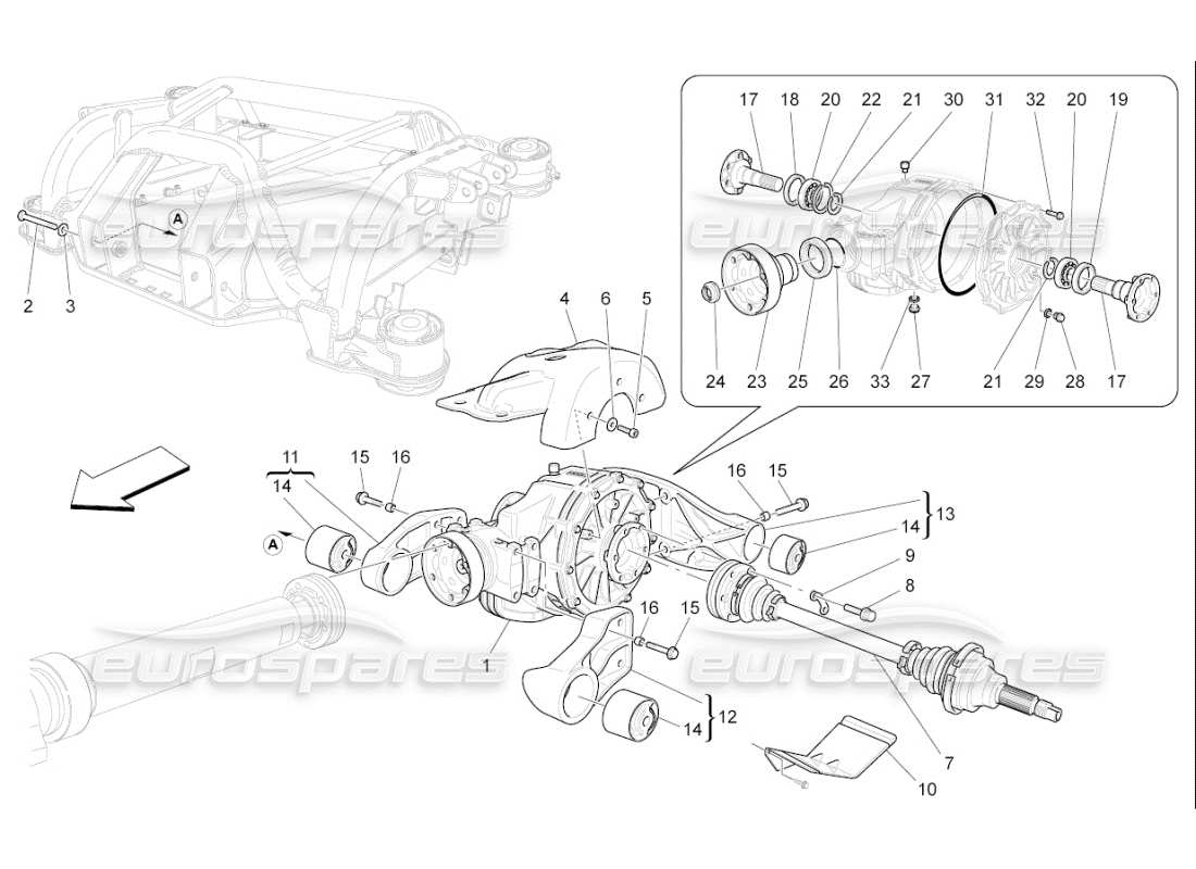 maserati qtp. (2009) 4.7 auto differential and rear axle shafts part diagram
