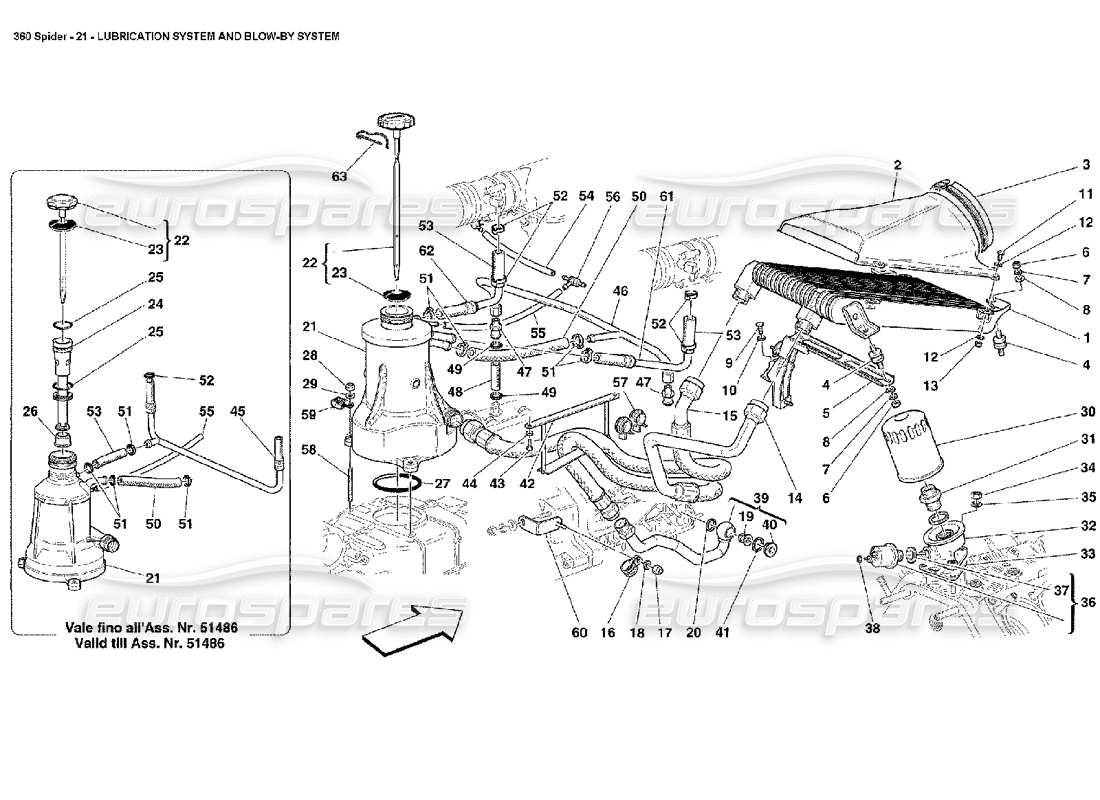 ferrari 360 spider lubrication system and blow-by system parts diagram