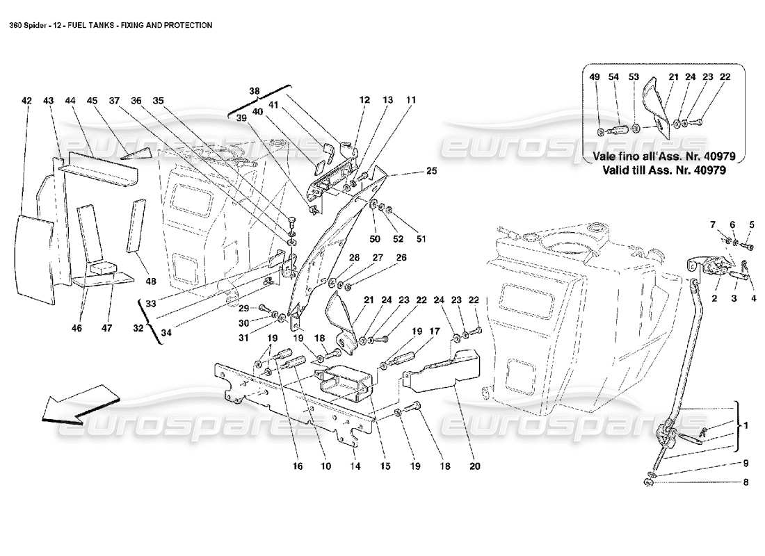 FERRARI 360 SPIDER FUEL TANKS - FIXING AND PROTECTION PART DIAGRAM ferrari 360 spider fuel tanks - fixing and protection part diagram