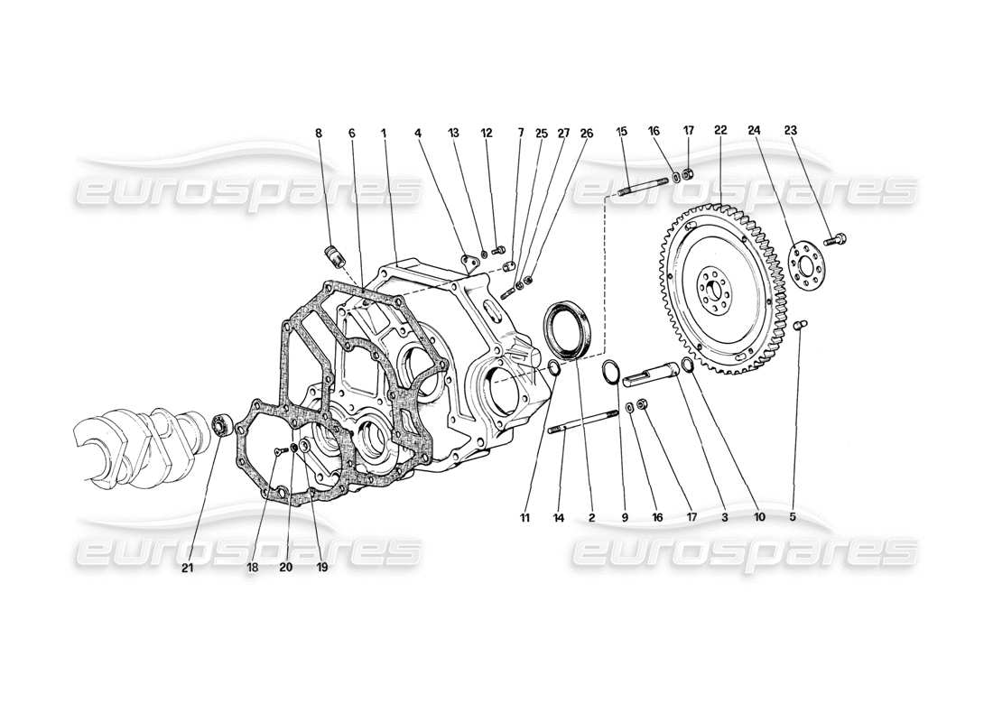 ferrari 308 (1981) gtbi/gtsi flywheel and clutch housing spacer parts diagram