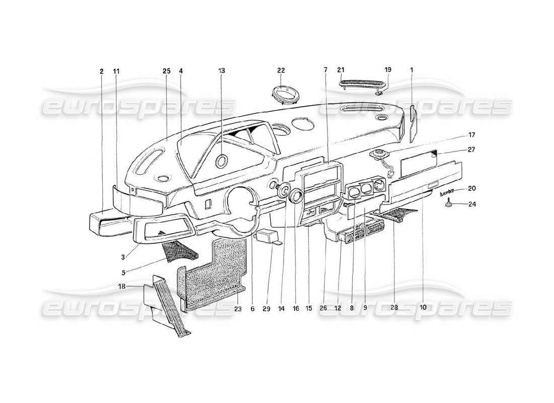 ferrari 208 turbo (1989) instruments panel (from car 71597) parts diagram
