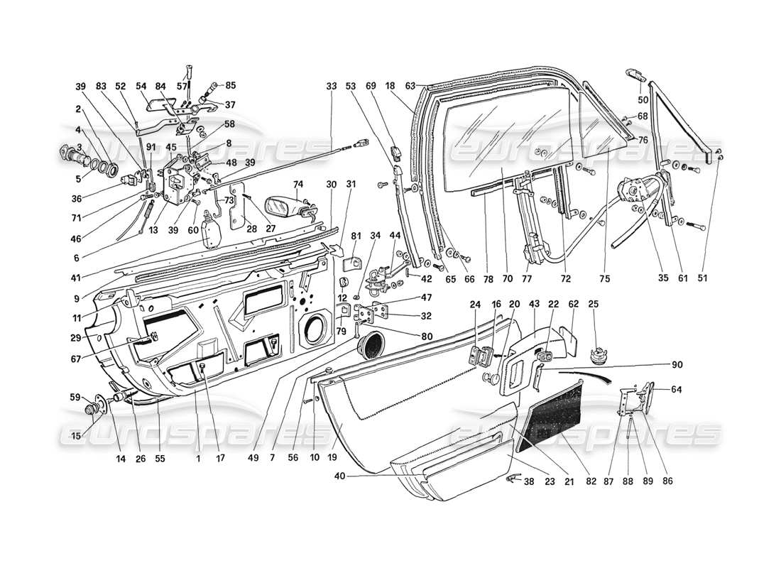 ferrari 208 turbo (1989) doors (until car 71595) parts diagram
