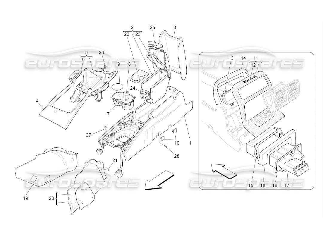 maserati qtp. (2007) 4.2 auto accessory console and centre console parts diagram