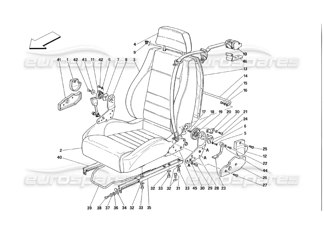 ferrari 348 (1993) tb / ts seats and safety belts parts diagram