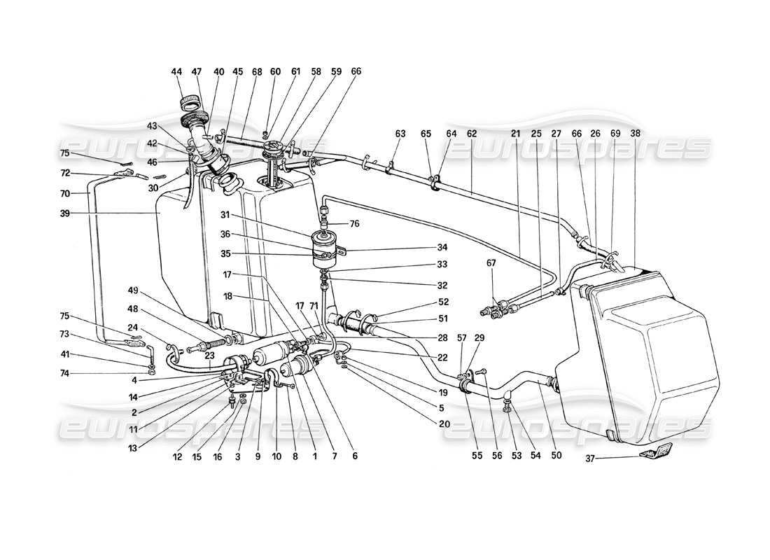 ferrari 208 turbo (1989) fuel pump and pipes parts diagram
