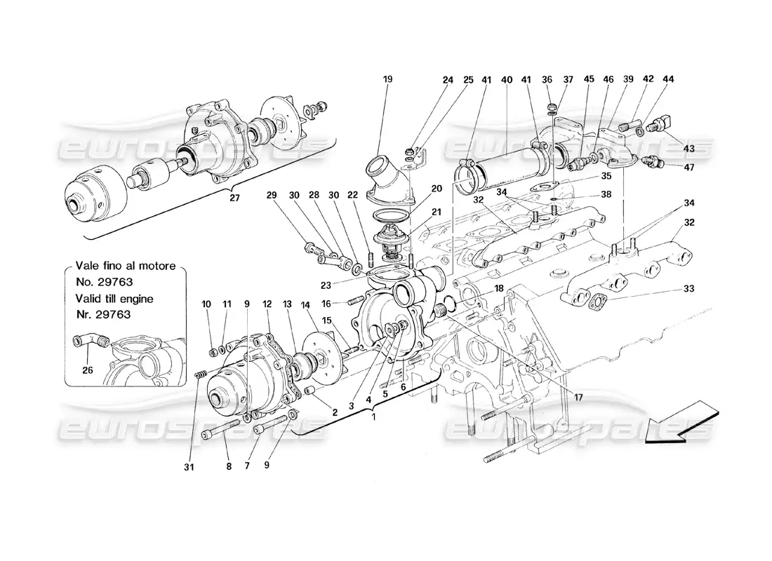 ferrari 348 (1993) tb / ts water pump parts diagram