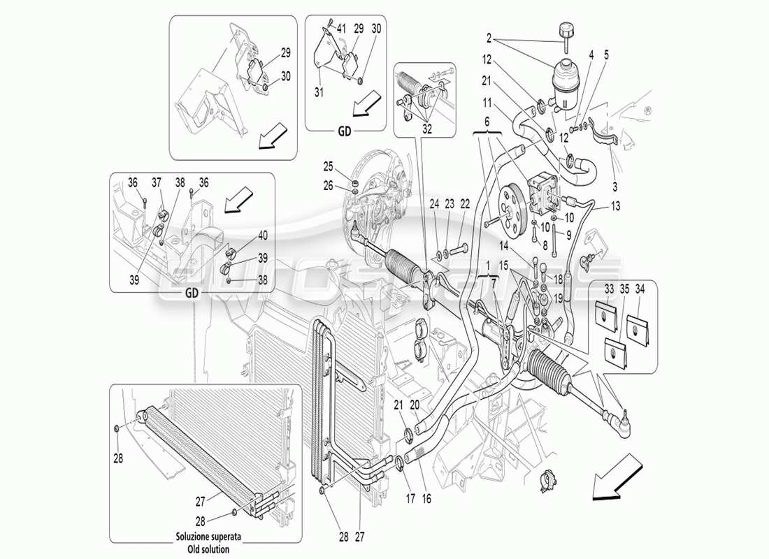 maserati qtp. (2007) 4.2 f1 steering box and hydraulic steering pump parts diagram