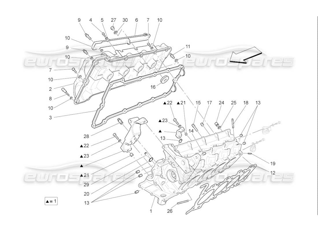 maserati qtp. (2007) 4.2 f1 rh cylinder head part diagram