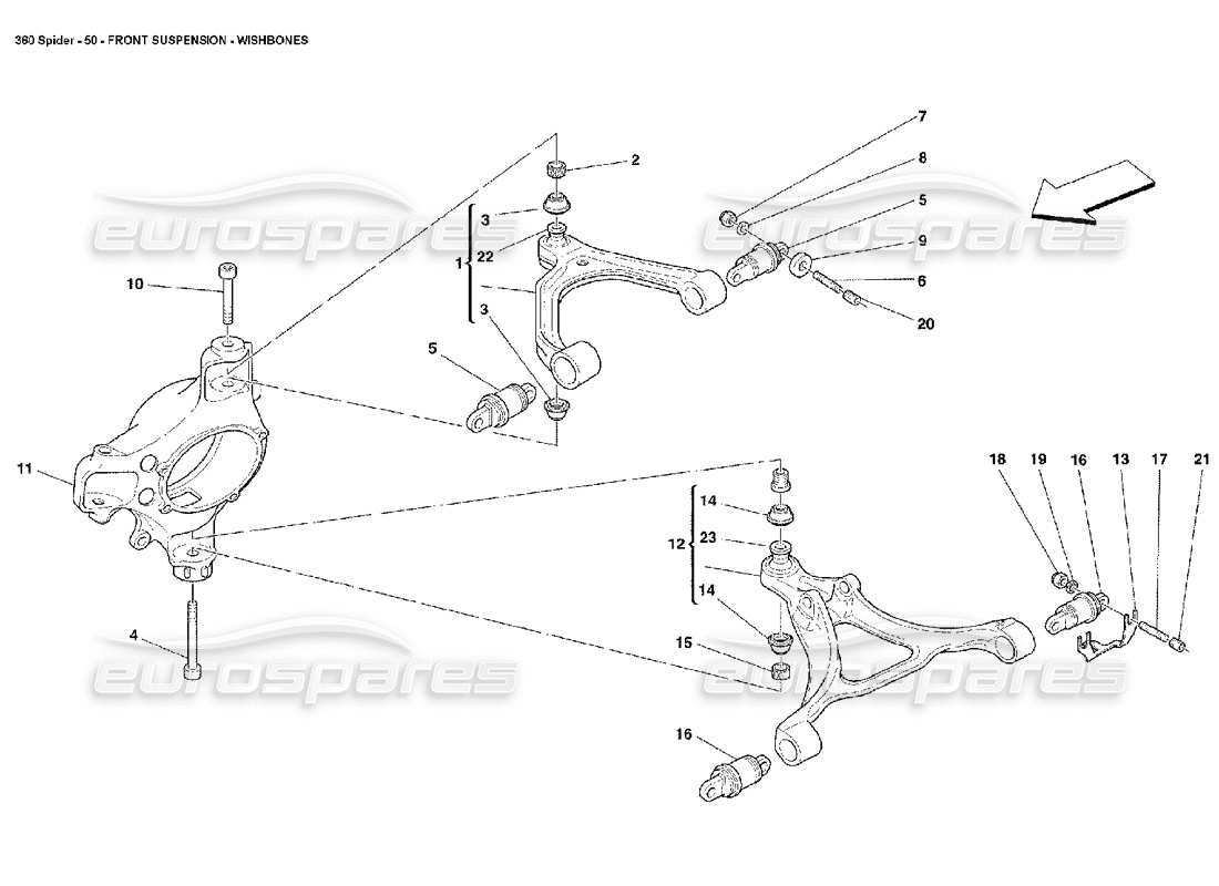 FERRARI 360 SPIDER FRONT SUSPENSION - WISHBONES PART DIAGRAM ferrari 360 spider front suspension - wishbones part diagram