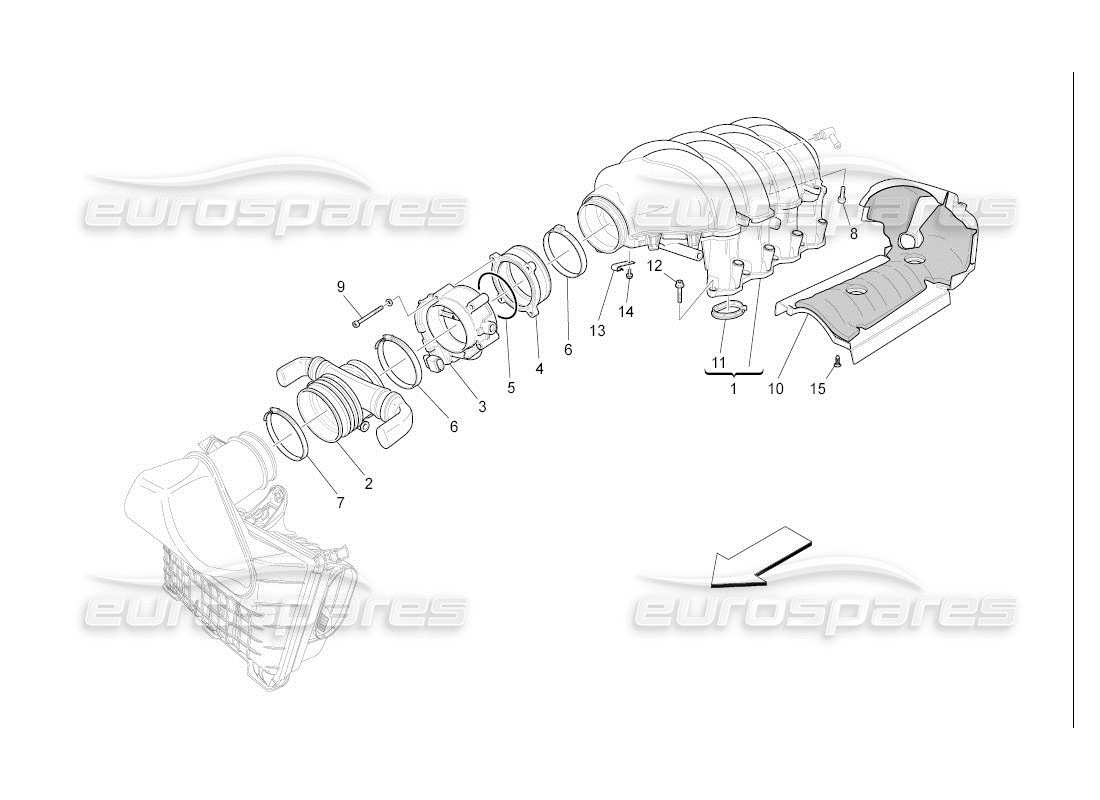 maserati qtp. (2007) 4.2 auto intake manifold and throttle body parts diagram
