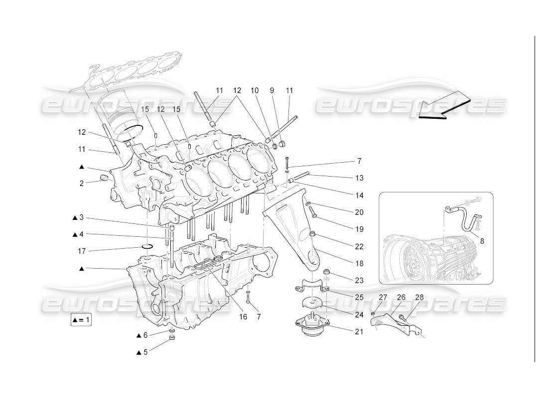 maserati qtp. (2007) 4.2 auto crankcase parts diagram