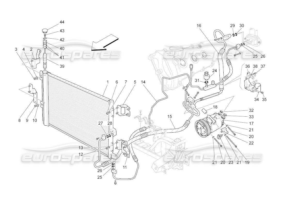 maserati qtp. (2011) 4.7 auto a c unit: engine compartment devices parts diagram