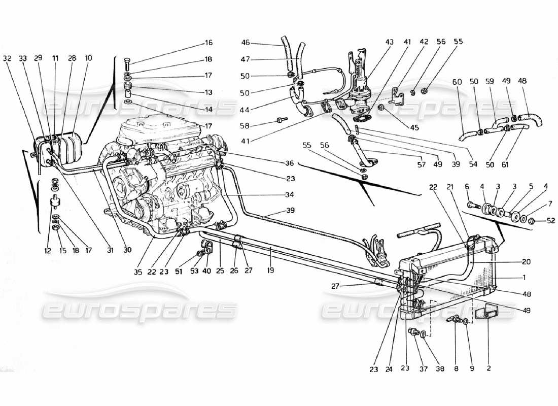 ferrari 308 gtb (1976) cooling system parts diagram