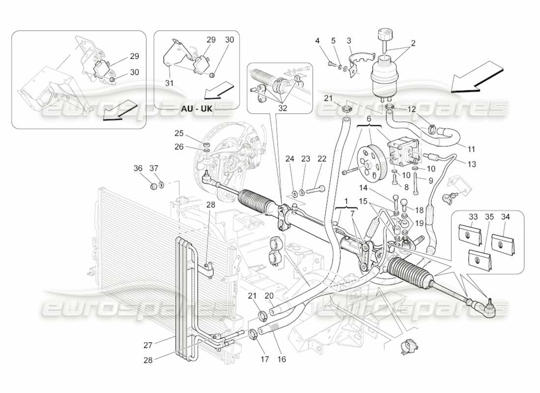 maserati grancabrio (2010) 4.7 steering box and hydraulic steering pump part diagram
