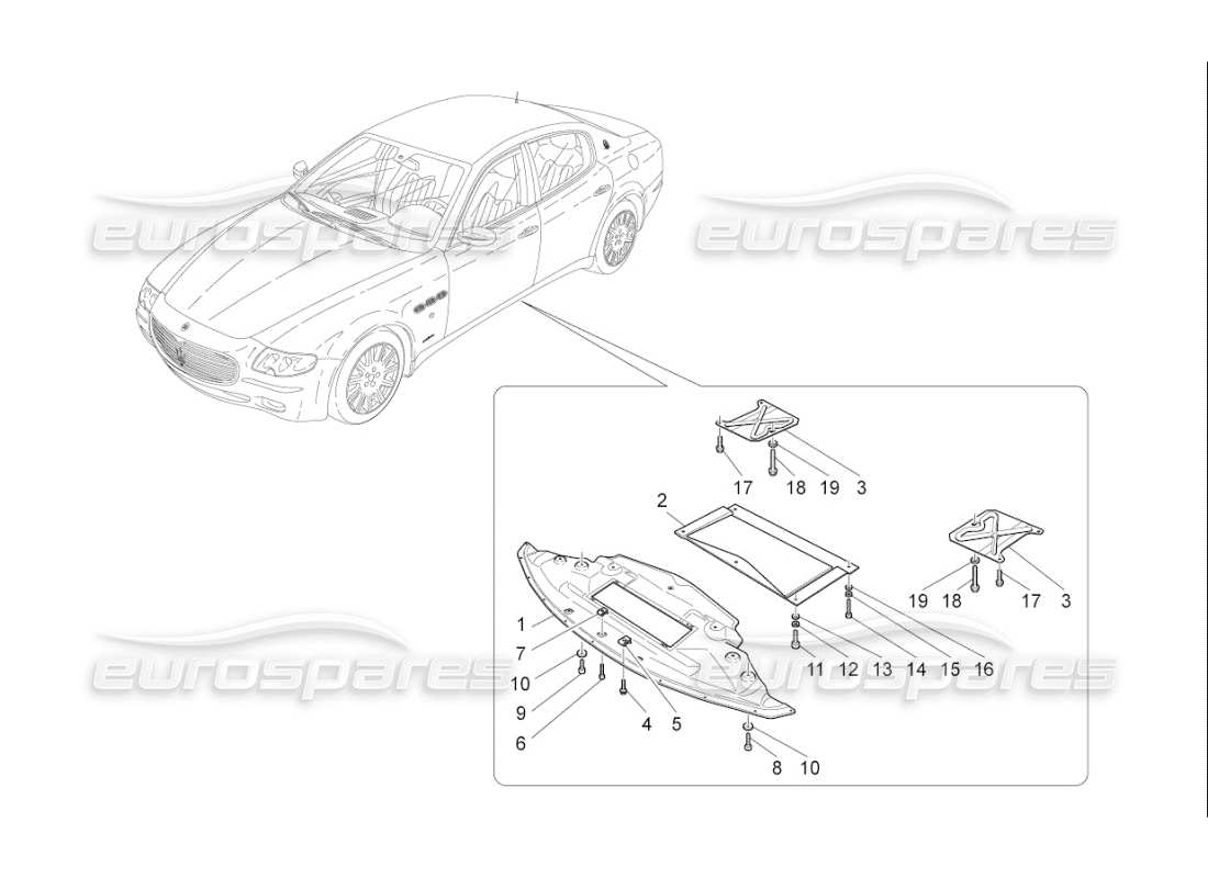 maserati qtp. (2009) 4.2 auto underbody and underfloor guards parts diagram