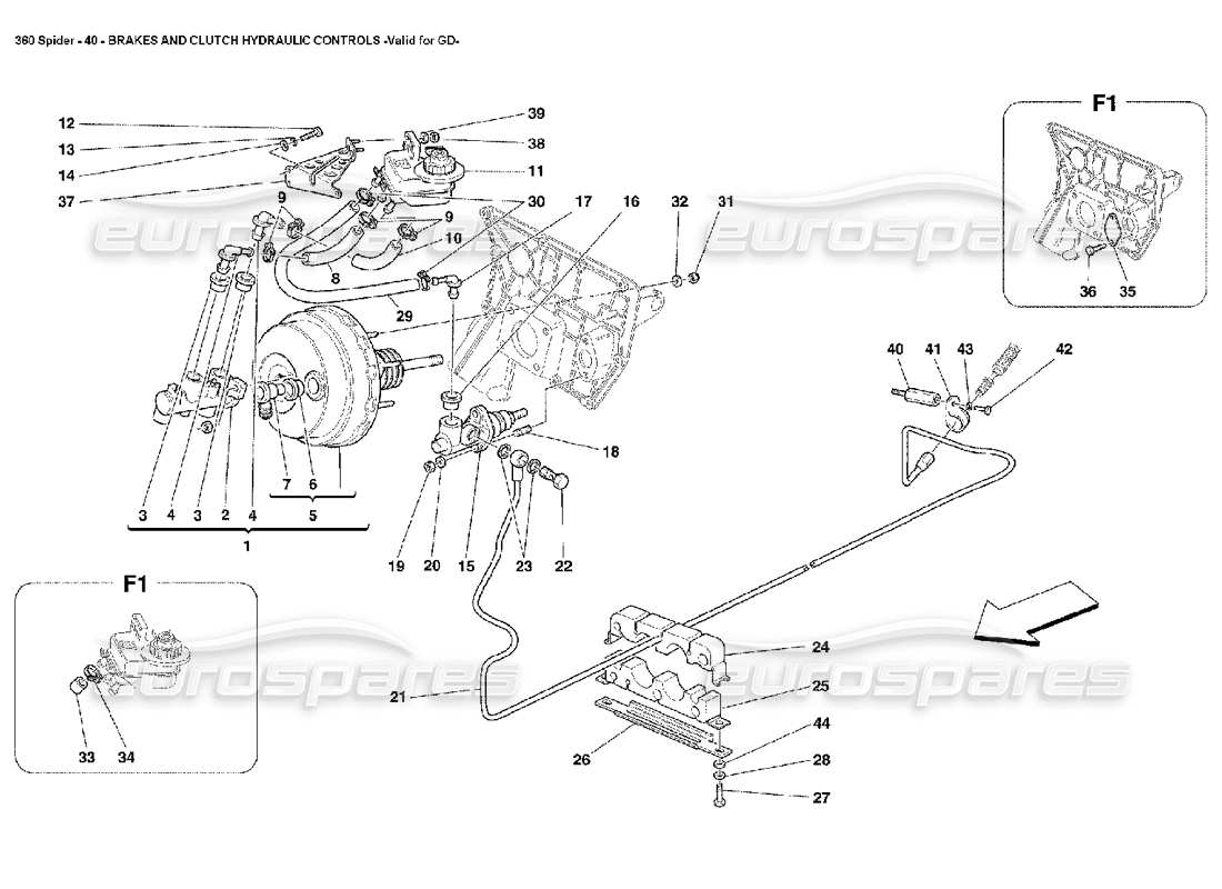 FERRARI 360 SPIDER BRAKES AND CLUTCH HYDRAULIC CONTROLS PART DIAGRAM ferrari 360 spider brakes and clutch hydraulic controls part diagram