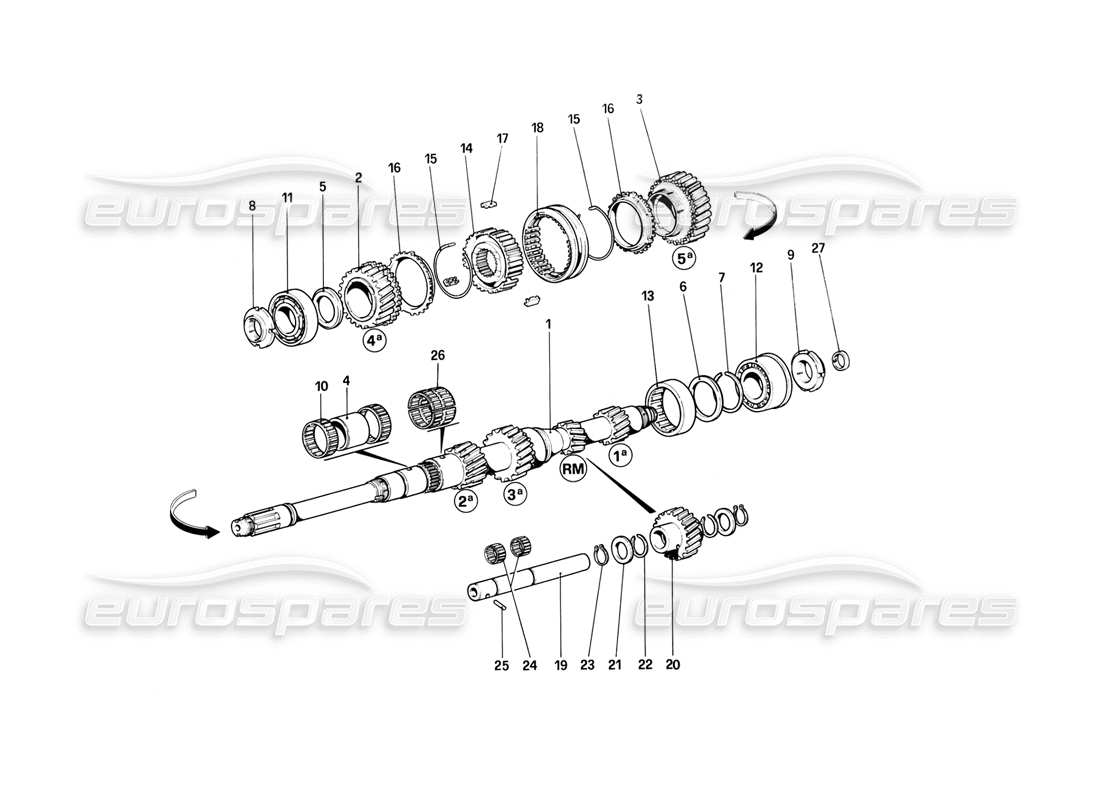 ferrari 308 (1981) gtbi/gtsi main shaft gears parts diagram