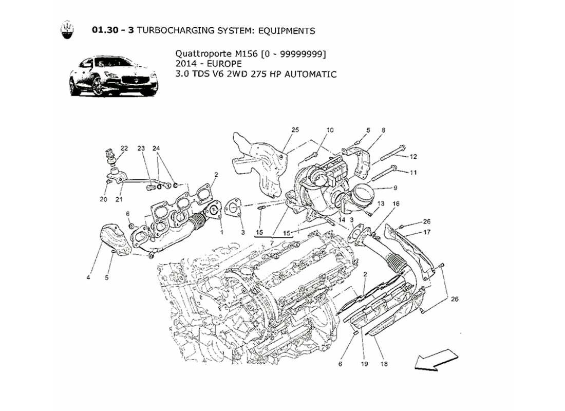 maserati qtp. v6 3.0 tds 275bhp 2014 turbocharging system: equipments parts diagram