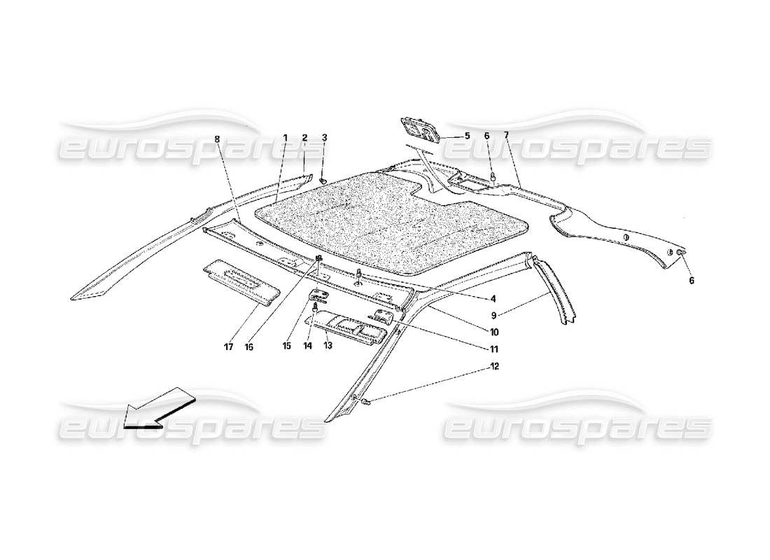 ferrari 348 (2.7 motronic) roof trims parts diagram