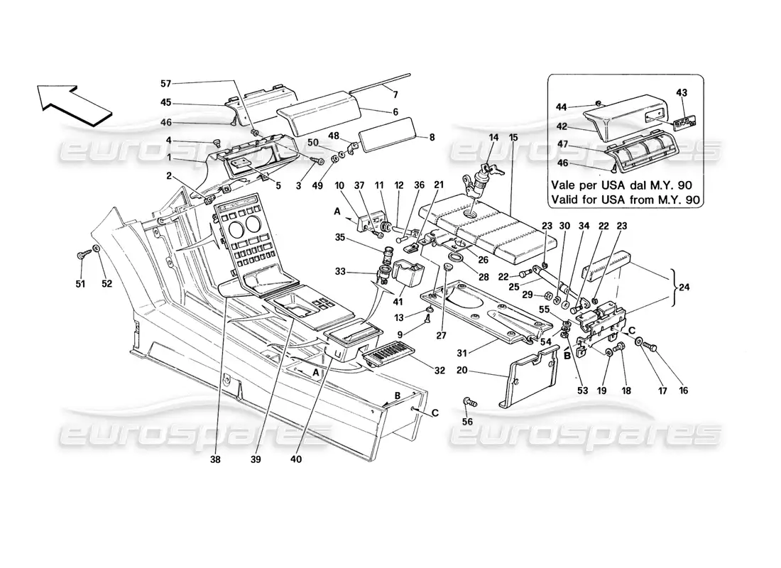 ferrari 348 (1993) tb / ts tunnel - accessories parts diagram