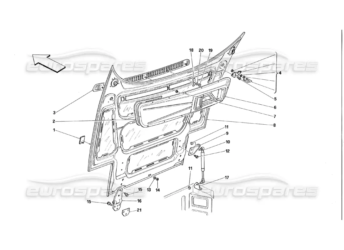 ferrari 348 (1993) tb / ts front hood parts diagram