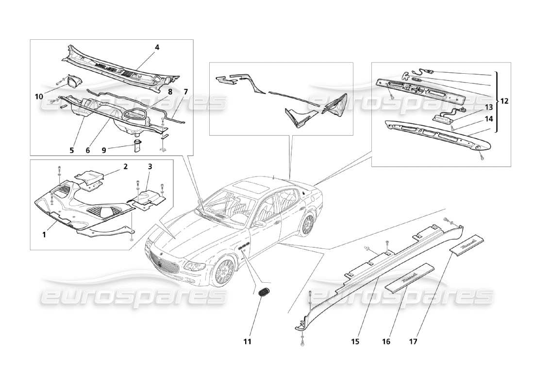 maserati qtp. (2003) 4.2 shields, mouldings and covers parts diagram