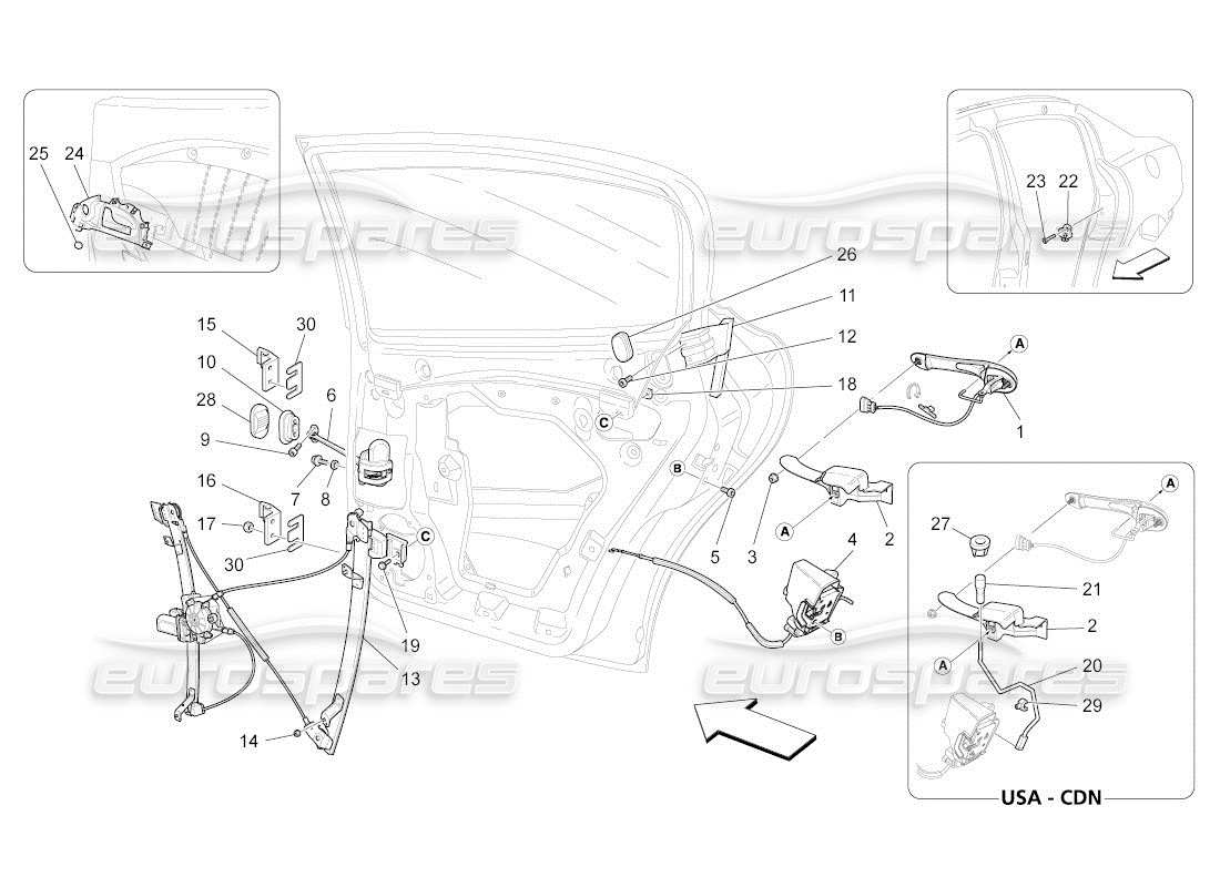 maserati qtp. (2010) 4.2 auto rear doors: mechanisms parts diagram