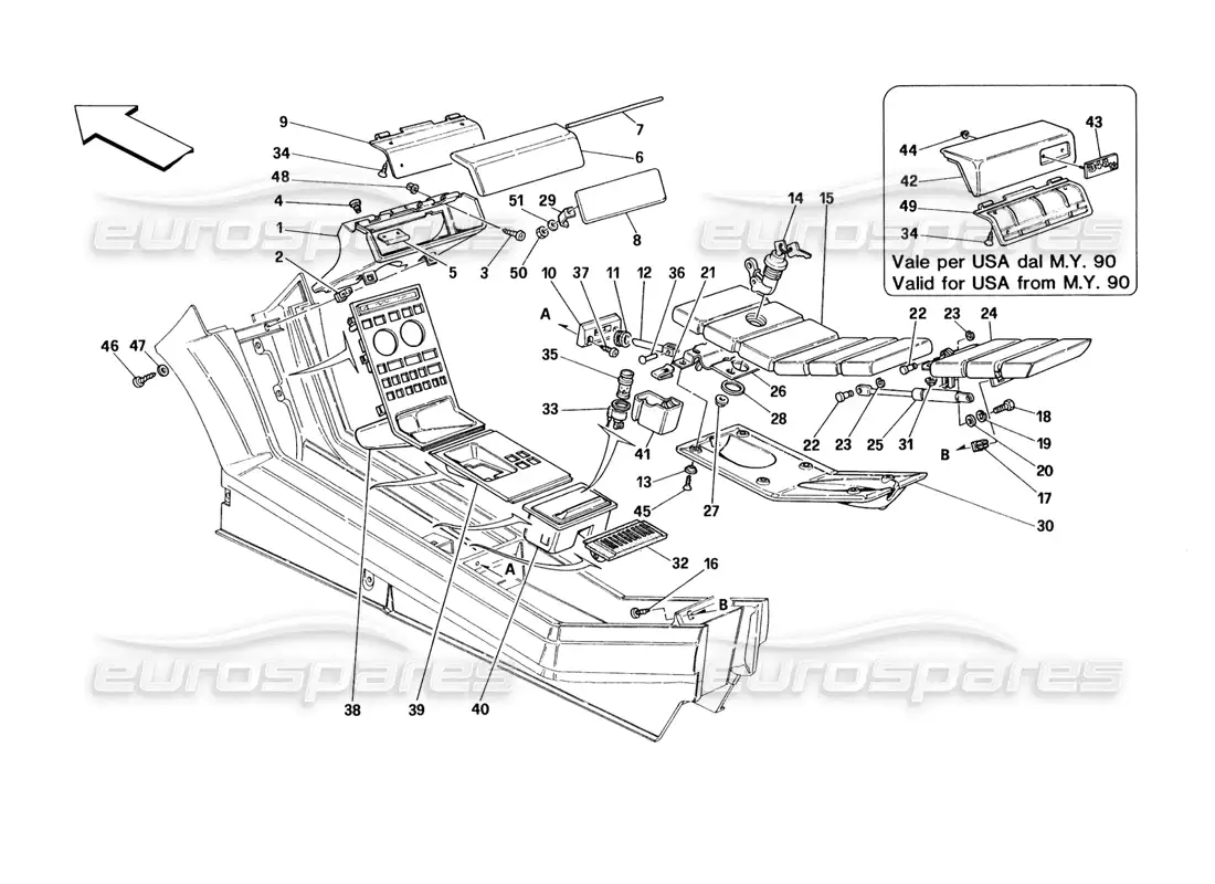 ferrari 348 (1993) tb / ts tunnel - accessories parts diagram