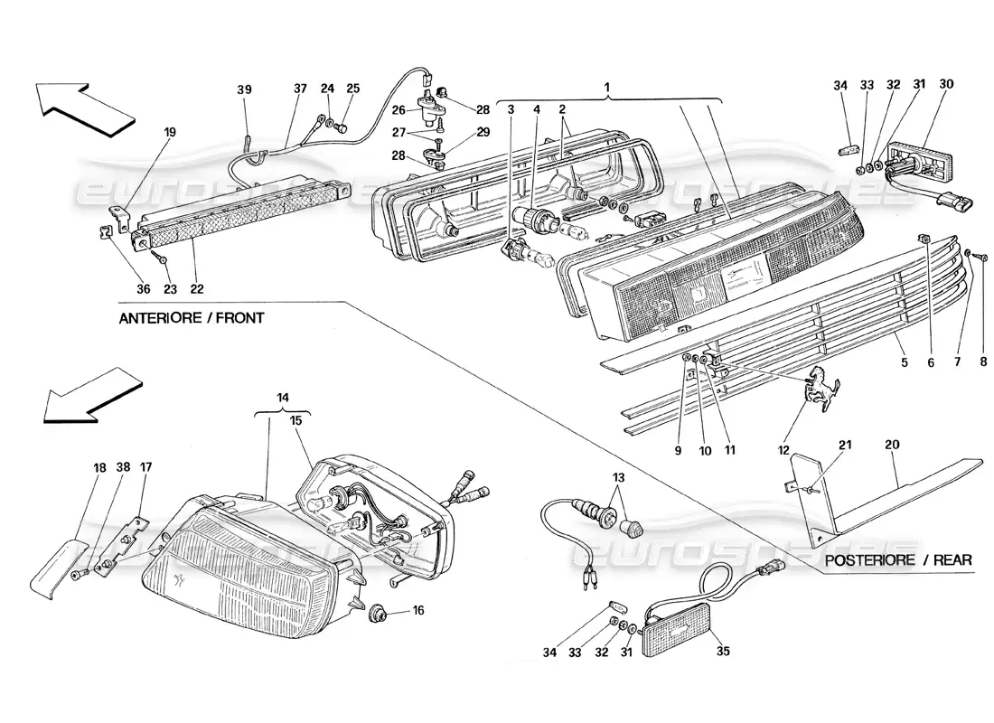 ferrari 348 (1993) tb / ts front and rear lights parts diagram