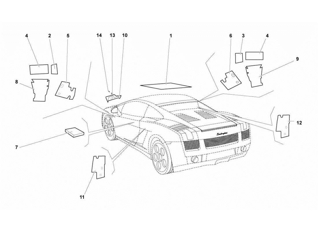 LAMBORGHINI GALLARDO STS II SC INSULATIONS AND SOUNDPROOFING PART DIAGRAM lamborghini gallardo sts ii sc insulations and soundproofing part diagram