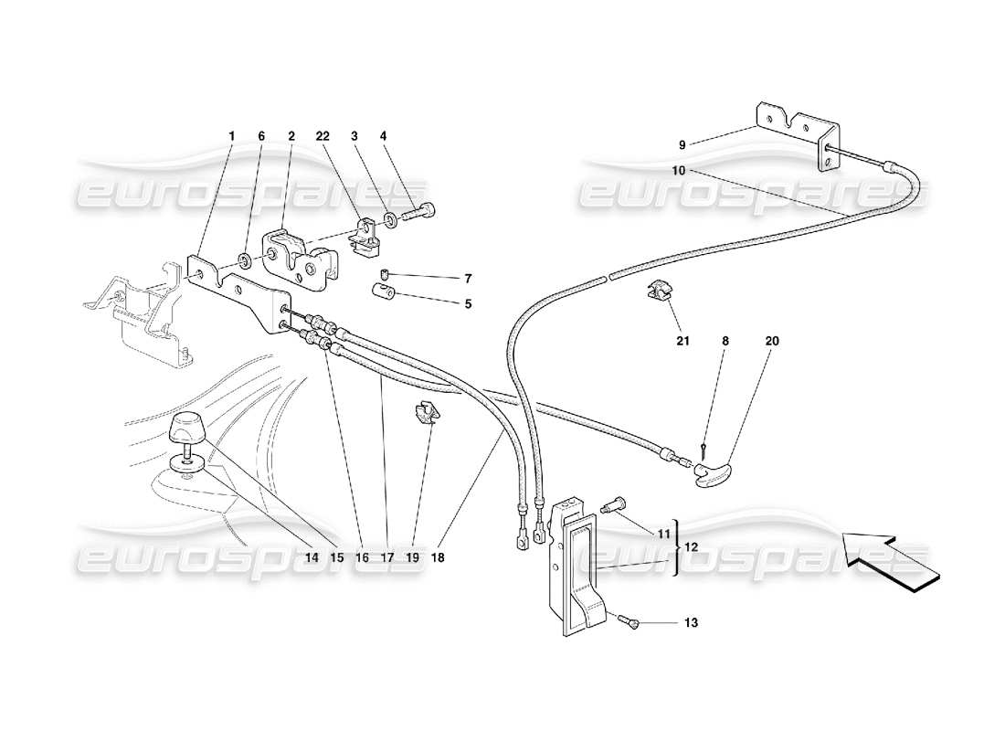 ferrari 355 (5.2 motronic) opening device for front hood parts diagram