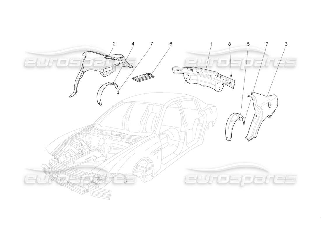 maserati qtp. (2006) 4.2 f1 bodywork and rear outer trim panels part diagram