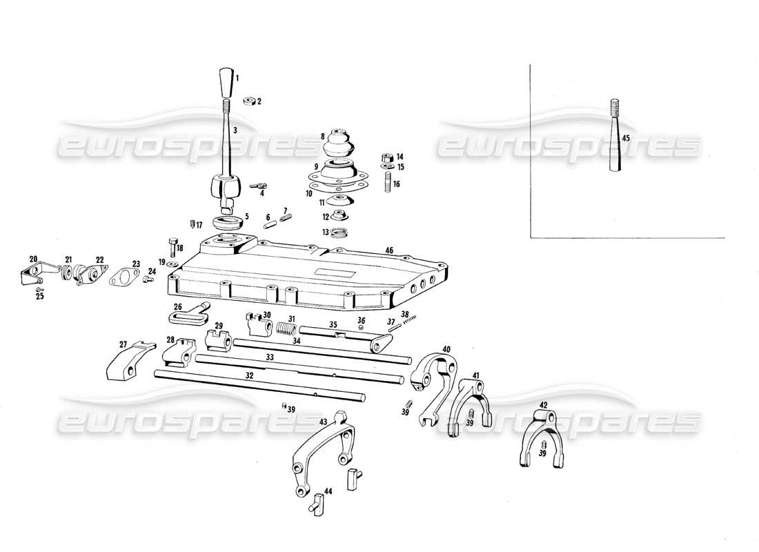 maserati qtp.v8 4.7 (s1 & s2) 1967 transmission control parts diagram