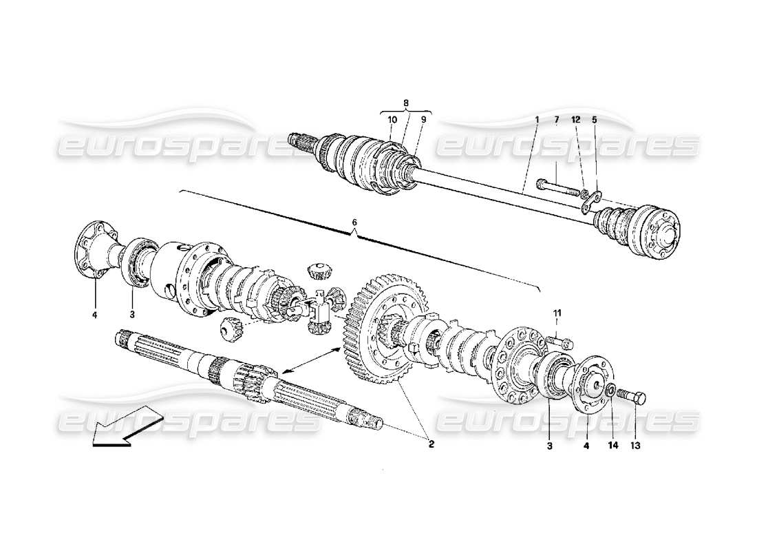 ferrari 348 (2.7 motronic) differential & axle shafts parts diagram