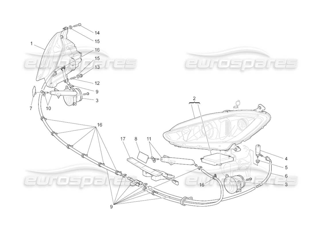 maserati grancabrio (2010) 4.7 headlight clusters part diagram
