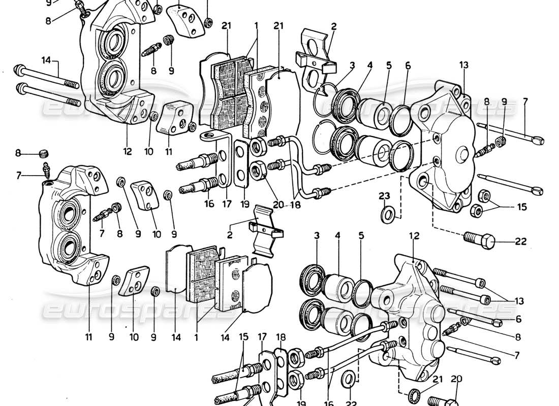 ferrari 365 gtb4 daytona (1969) front & rear brake calipers parts diagram