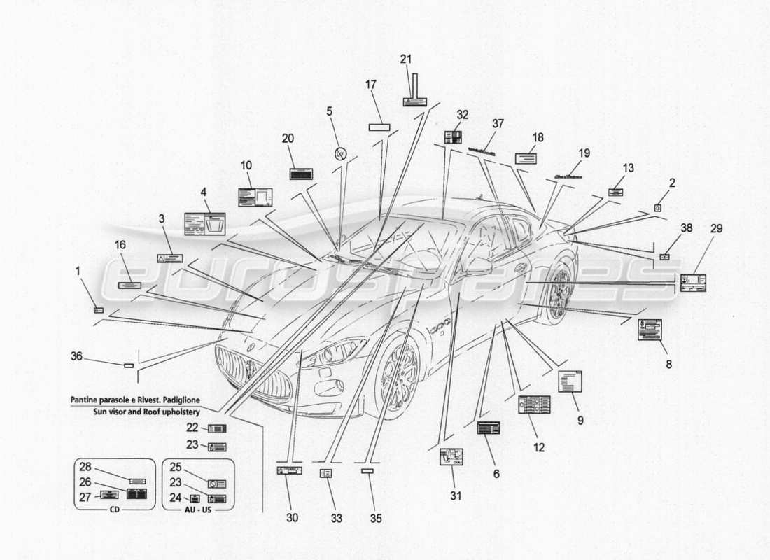 maserati granturismo special edition stickers and labels part diagram