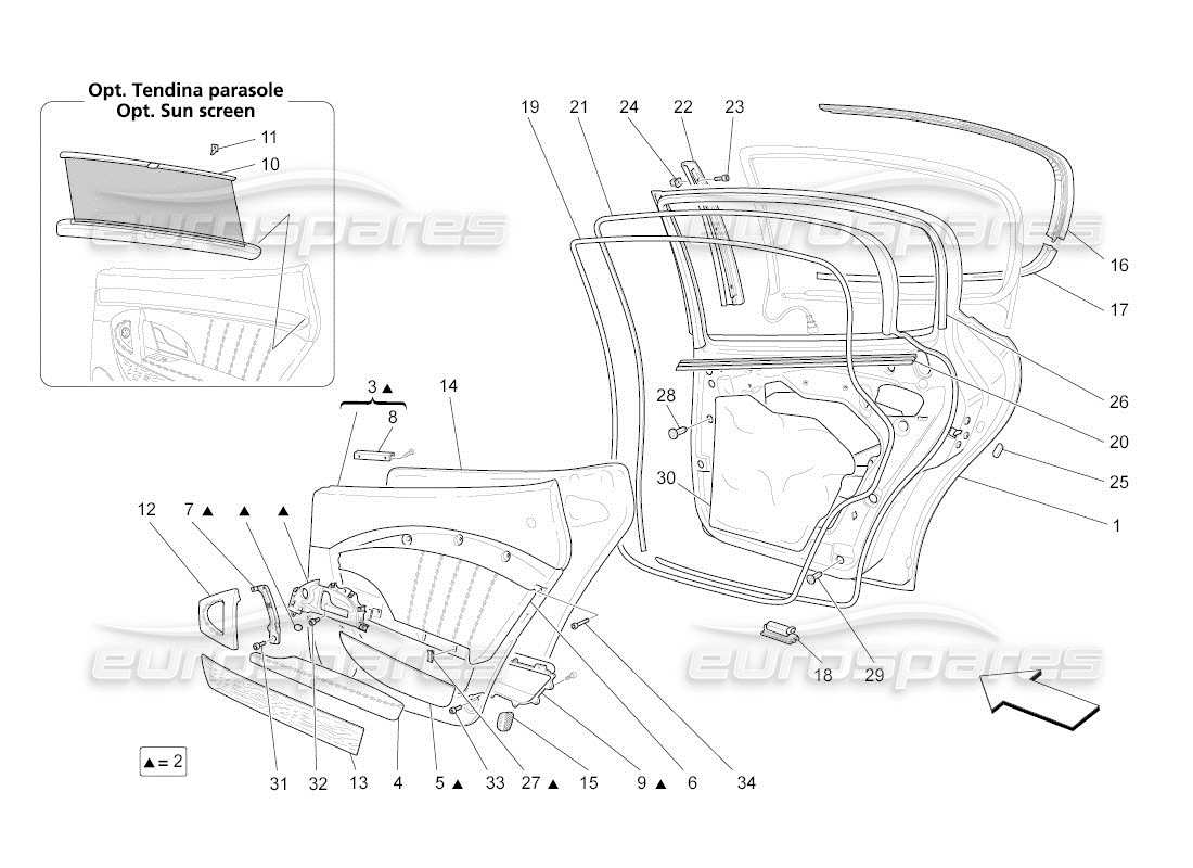 maserati qtp. (2011) 4.2 auto rear doors: trim panels parts diagram