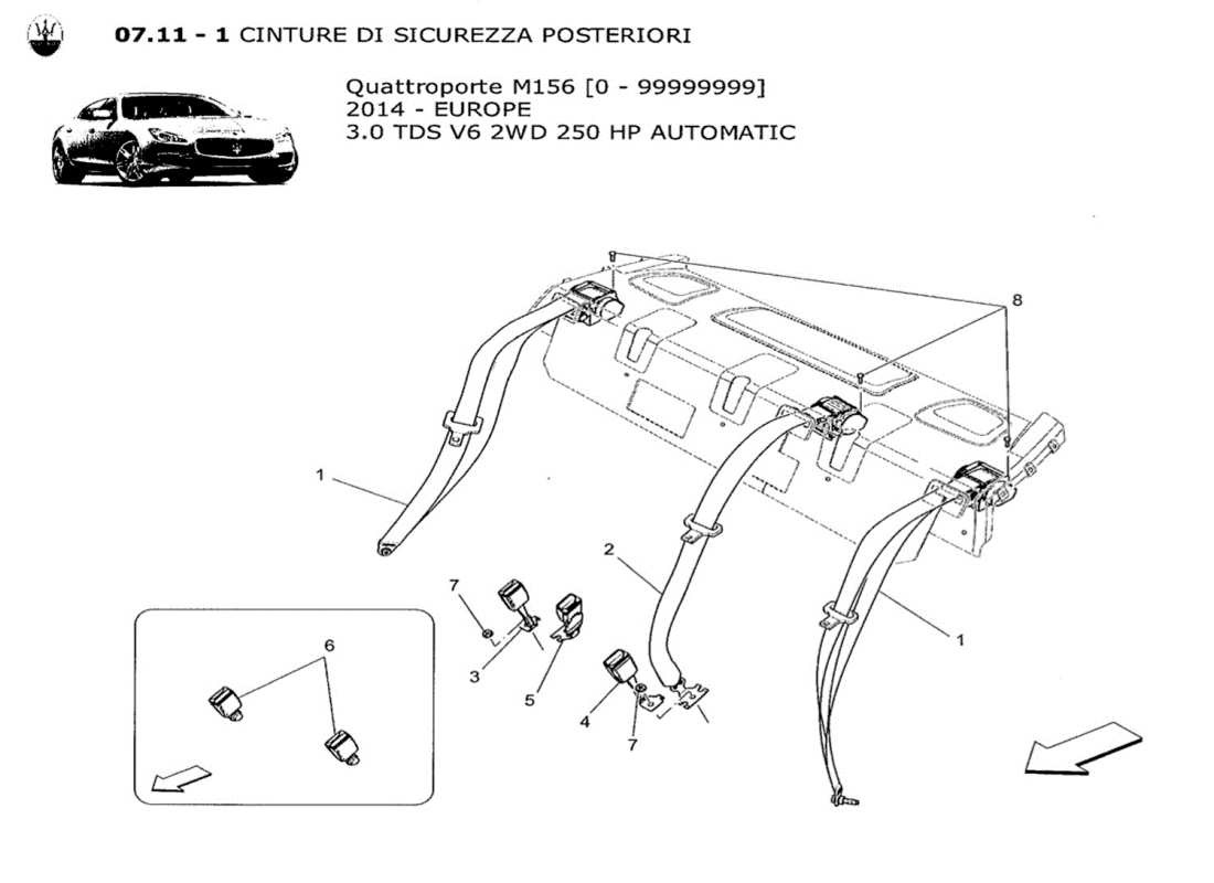 maserati qtp. v6 3.0 tds 250bhp 2014 rear seat belts parts diagram