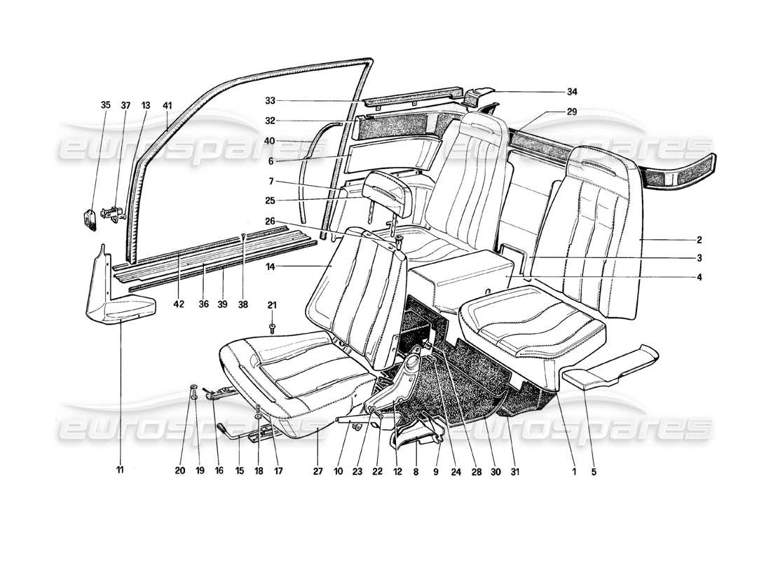 ferrari mondial 8 (1981) seats parts diagram