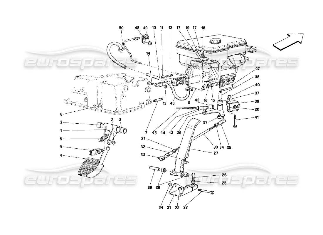 ferrari 348 (2.7 motronic) throttle pedal and brake hydraulic system parts diagram