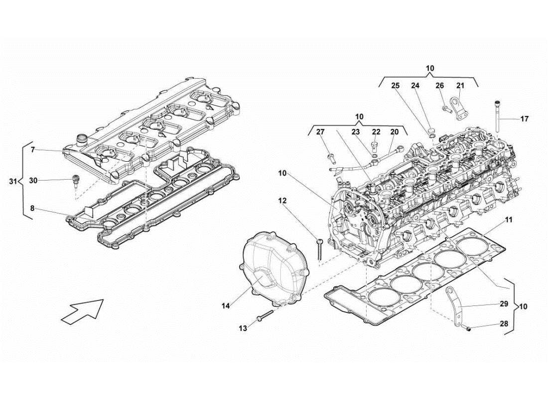 LAMBORGHINI GALLARDO STS II SC RIGHT CYLINDER HEAD AND COVER 1-5 PART DIAGRAM lamborghini gallardo sts ii sc right cylinder head and cover 1-5 part diagram