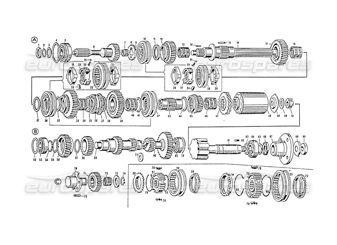 VIEW PARTS DIAGRAMS FROM THE MASERATI 3500 PARTS CATALOGUE a part diagram from the maserati 3500 parts catalogue